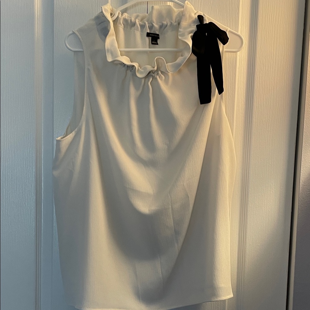 Ann Taylor Cream Ruffle Top with Black Accent